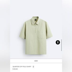 zara men quarter zip polo shirt, size large, brand new w tag, retail $69.90